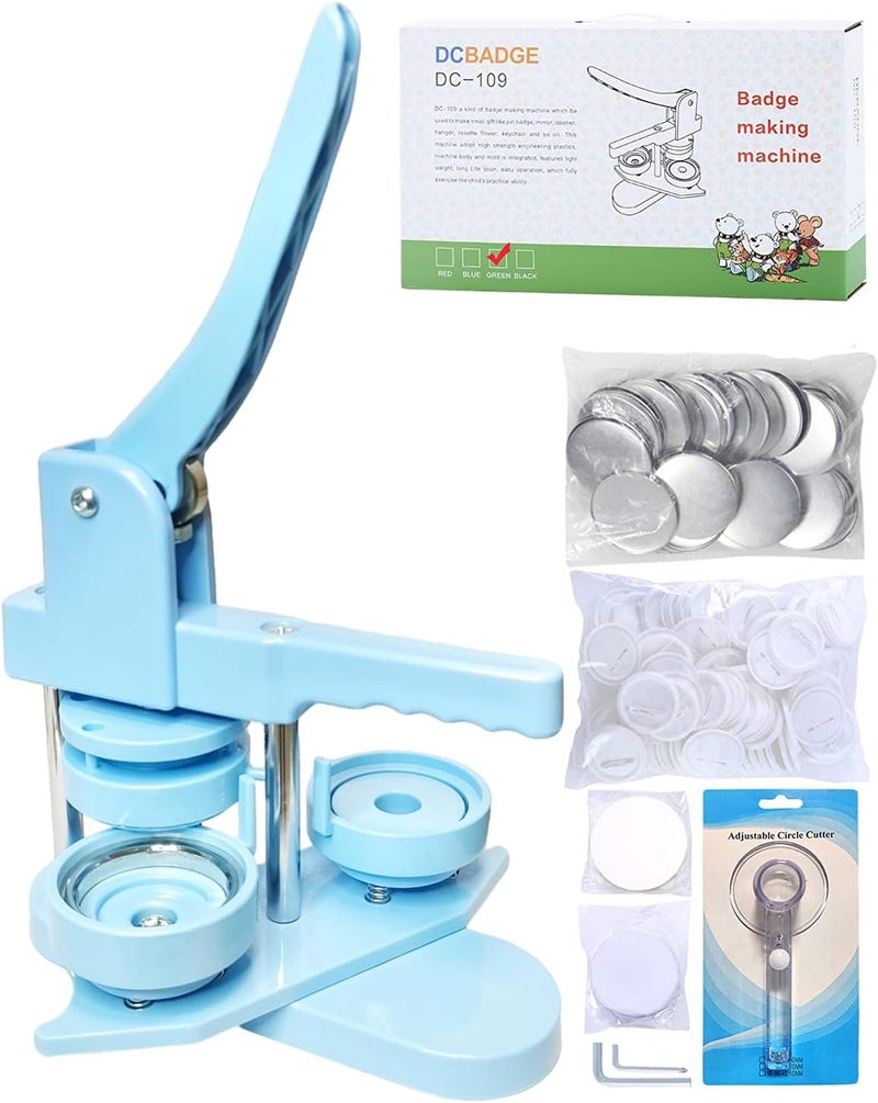 DCBADGE Button Maker Machine, Button Pin Maker (3rd Gen) Installation-Free DIY, Button Press Machine Kit with Free Button Parts&Circle Cutter&Wrench Gadget (Light Blue, 58mm（2.25in）) - Image 1